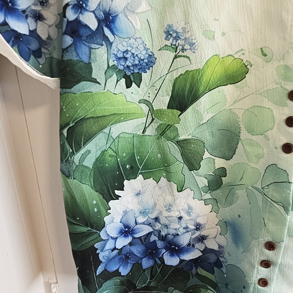 Floral Print Women's Top - Off White and Green Size XL - Picture 5 of 6
